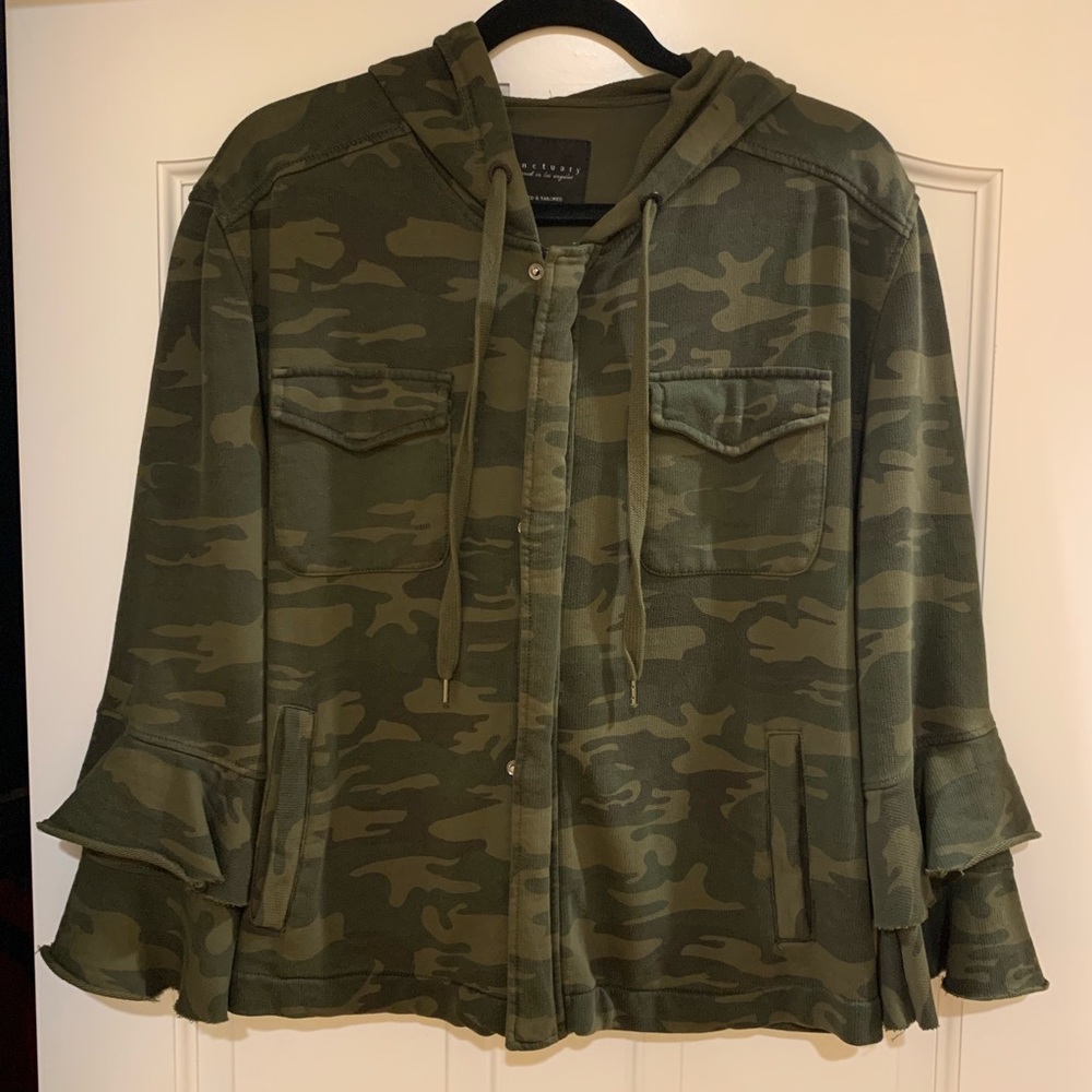 Sanctuary Camo Hoodie with Ruffle Sleeves